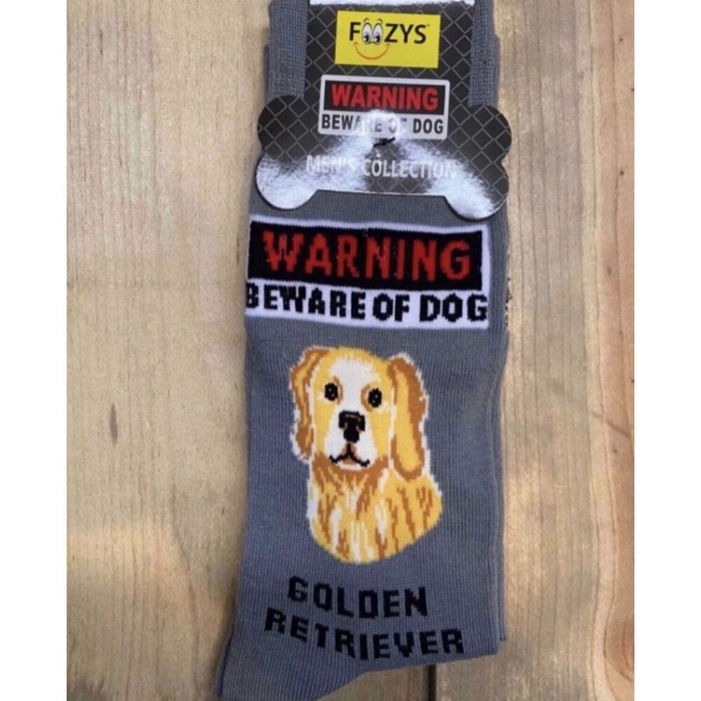 FOOZY'S Men's Warning: Beware of Dog Golden Retriever Socks, Sz 10/13, New!